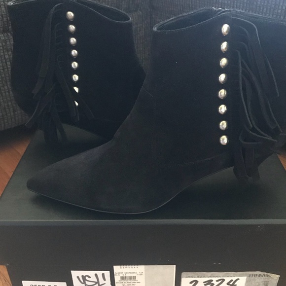 NIB Saint Laurent Cat Fringe Pointy Toe Boots - Picture 5 of 5
